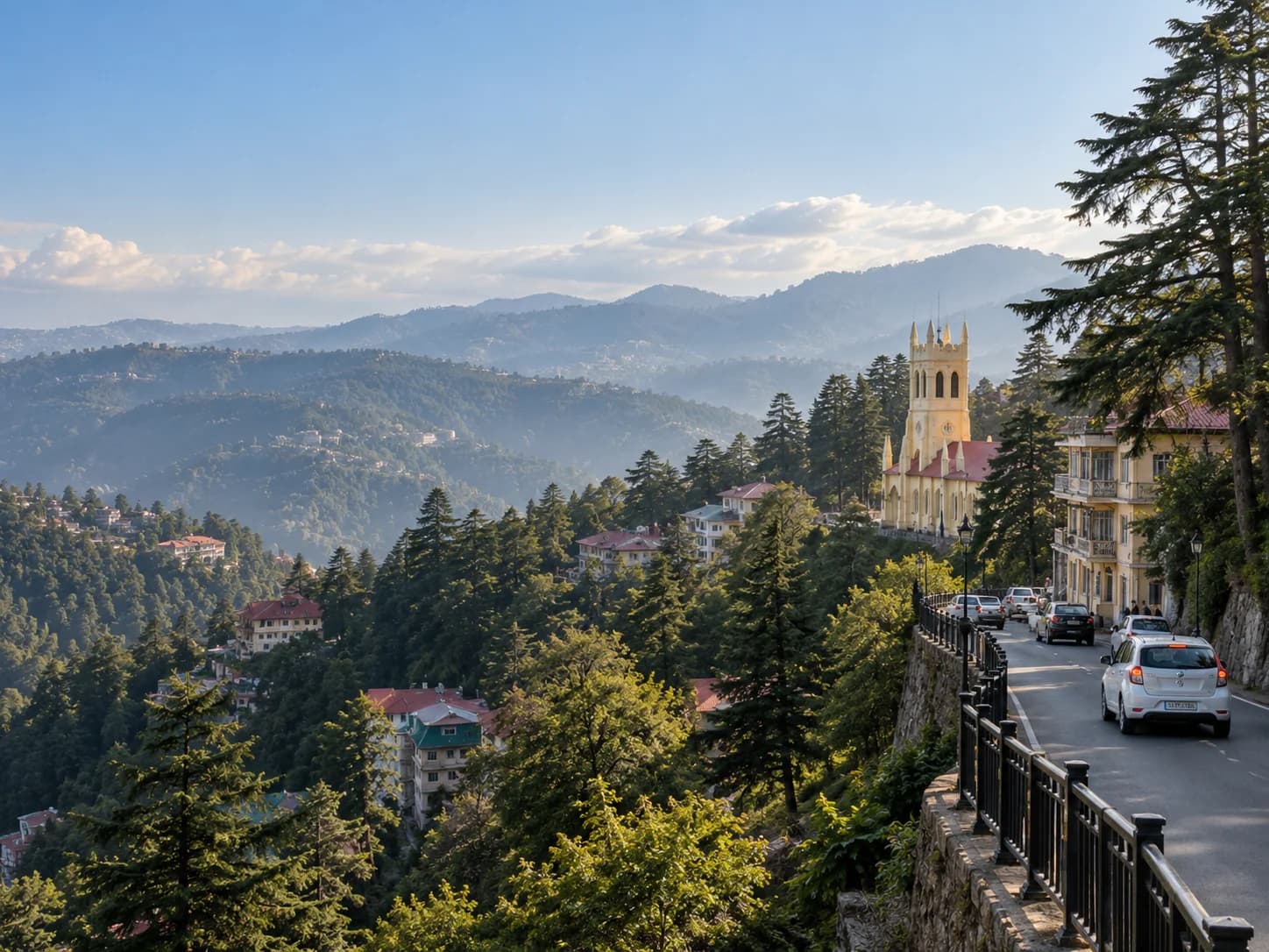 The Shimla ridge, with Christ Church rising above cedar-covered hillsides and the valley beyond