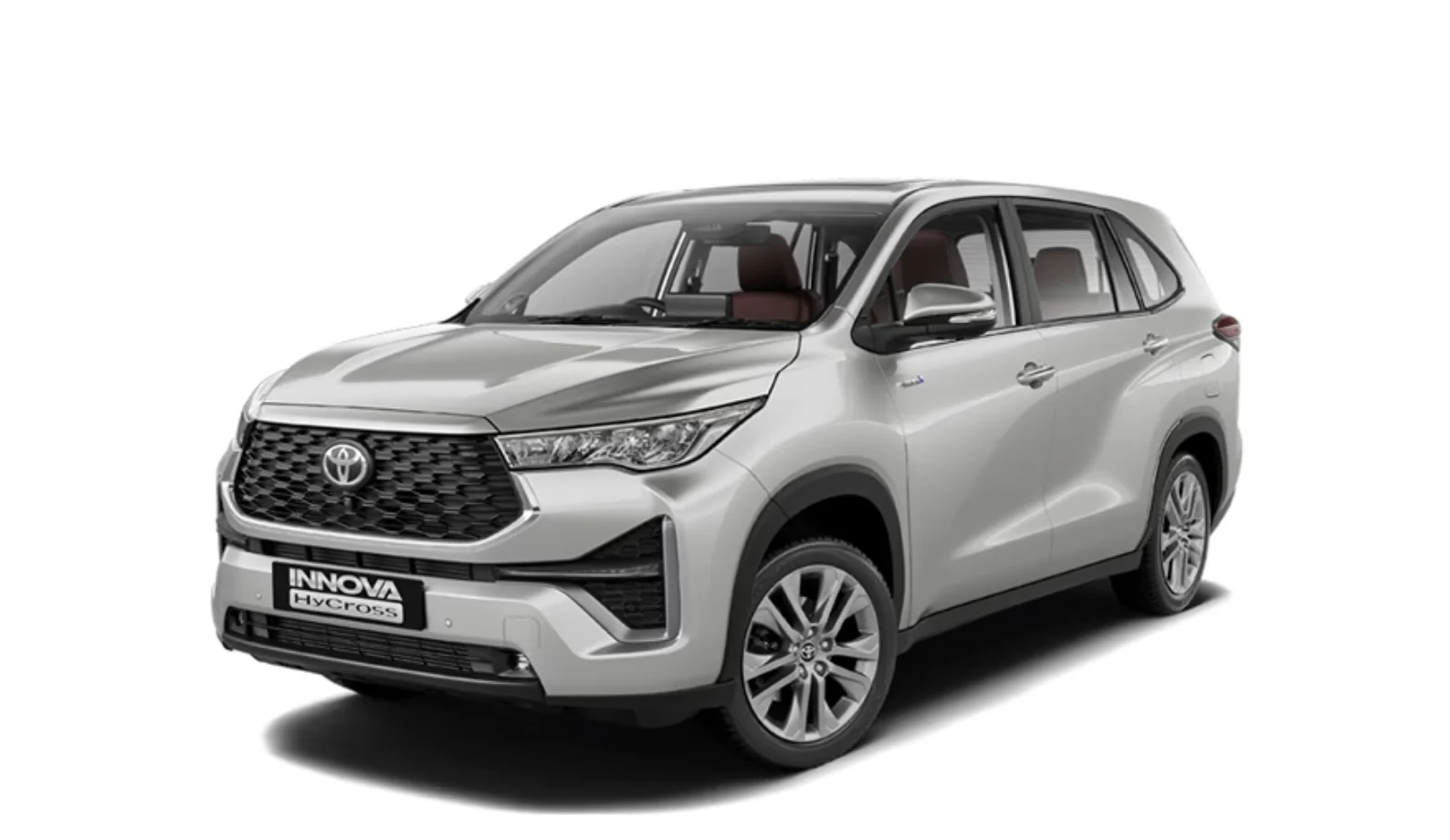 A silver Innova HyCross, front three-quarter view